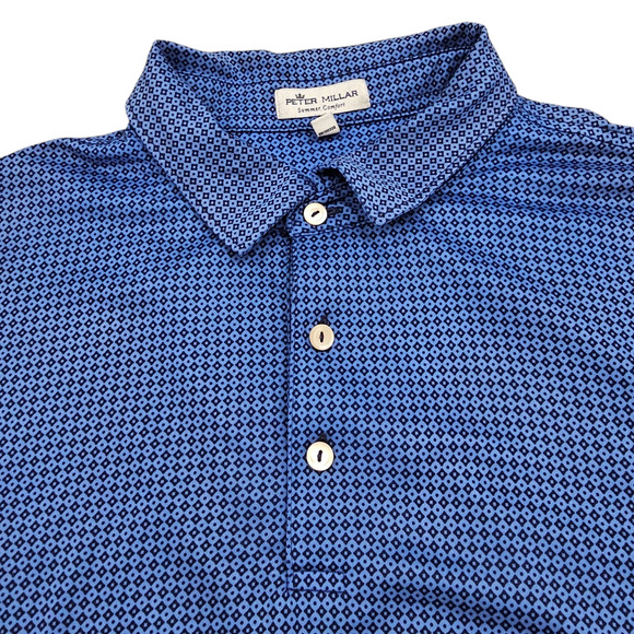 Peter Millar Shirt Men's XL Summer Comfort Golf Polo Blue Black Geometric Print - Picture 4 of 13